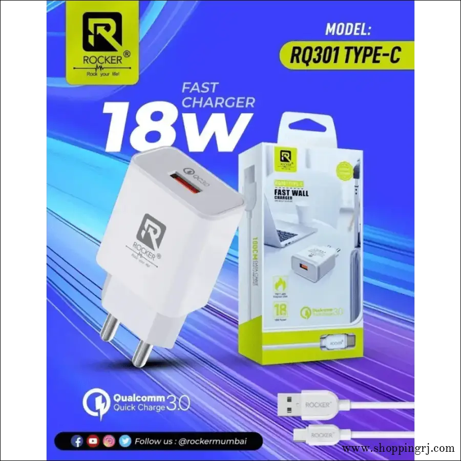 Rockers 18 watt fast charger with C type cable