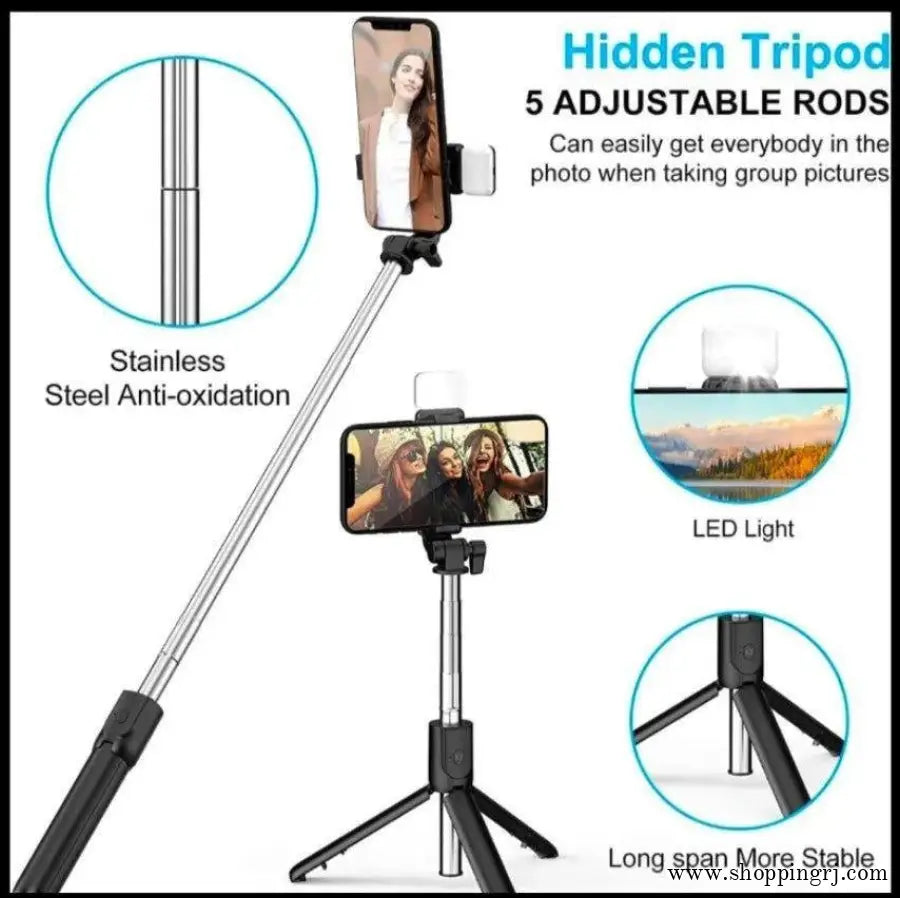 Selfie Stick with Bluetooth 5 Feet Height - Black Related