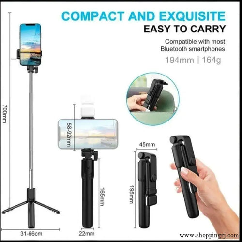 Selfie Stick with Bluetooth 5 Feet Height - Black Related