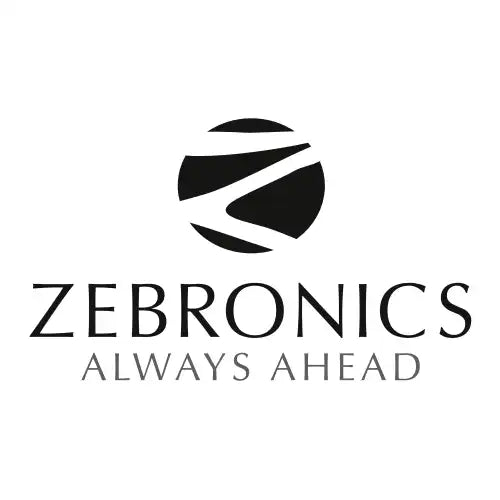 Black and white logo for Zebronics with their tagline ’ALWAYS AHEAD’