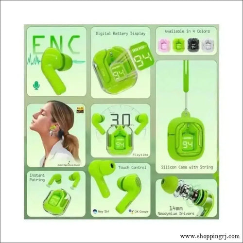Green Ultra Pods Wireless Bluetooth Earbuds
