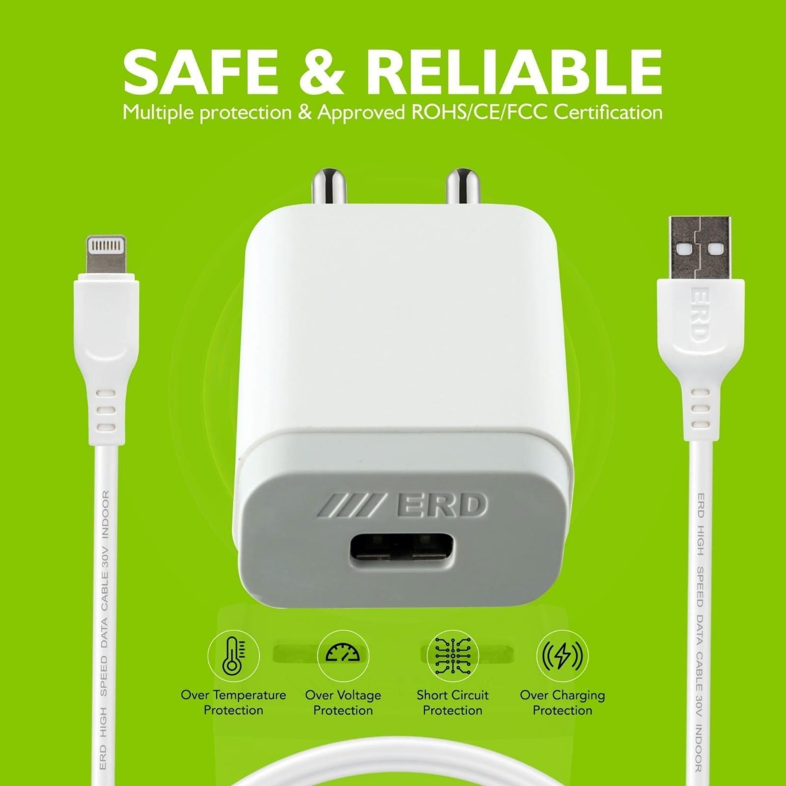 ERD Mobile Charger with Lightning cable (iphone) Detachable Cable (White)