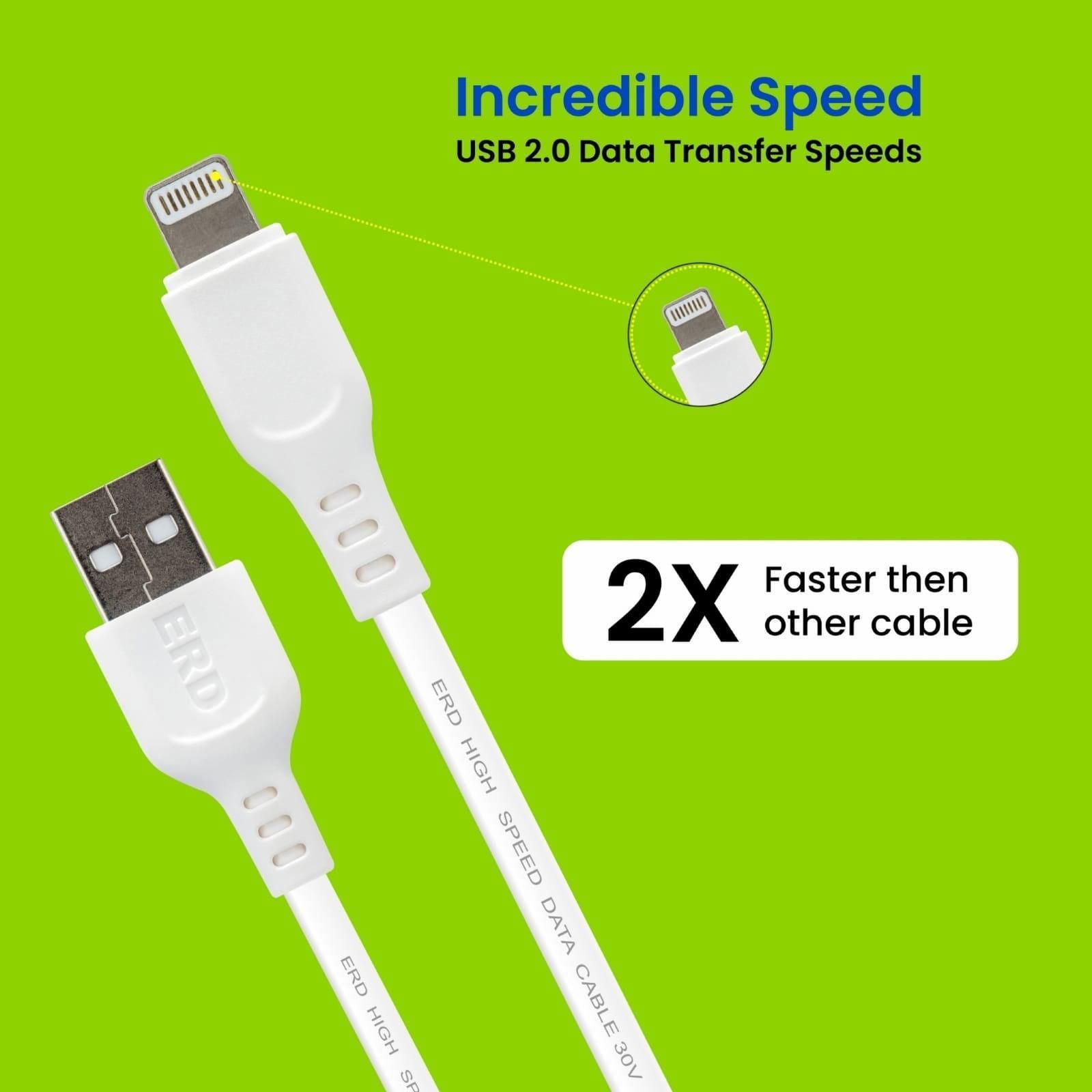 ERD Mobile Charger with Lightning cable (iphone) Detachable Cable (White)