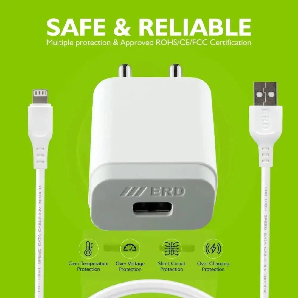 ERD Mobile Charger with Lightning cable (iphone) Detachable Cable (White)