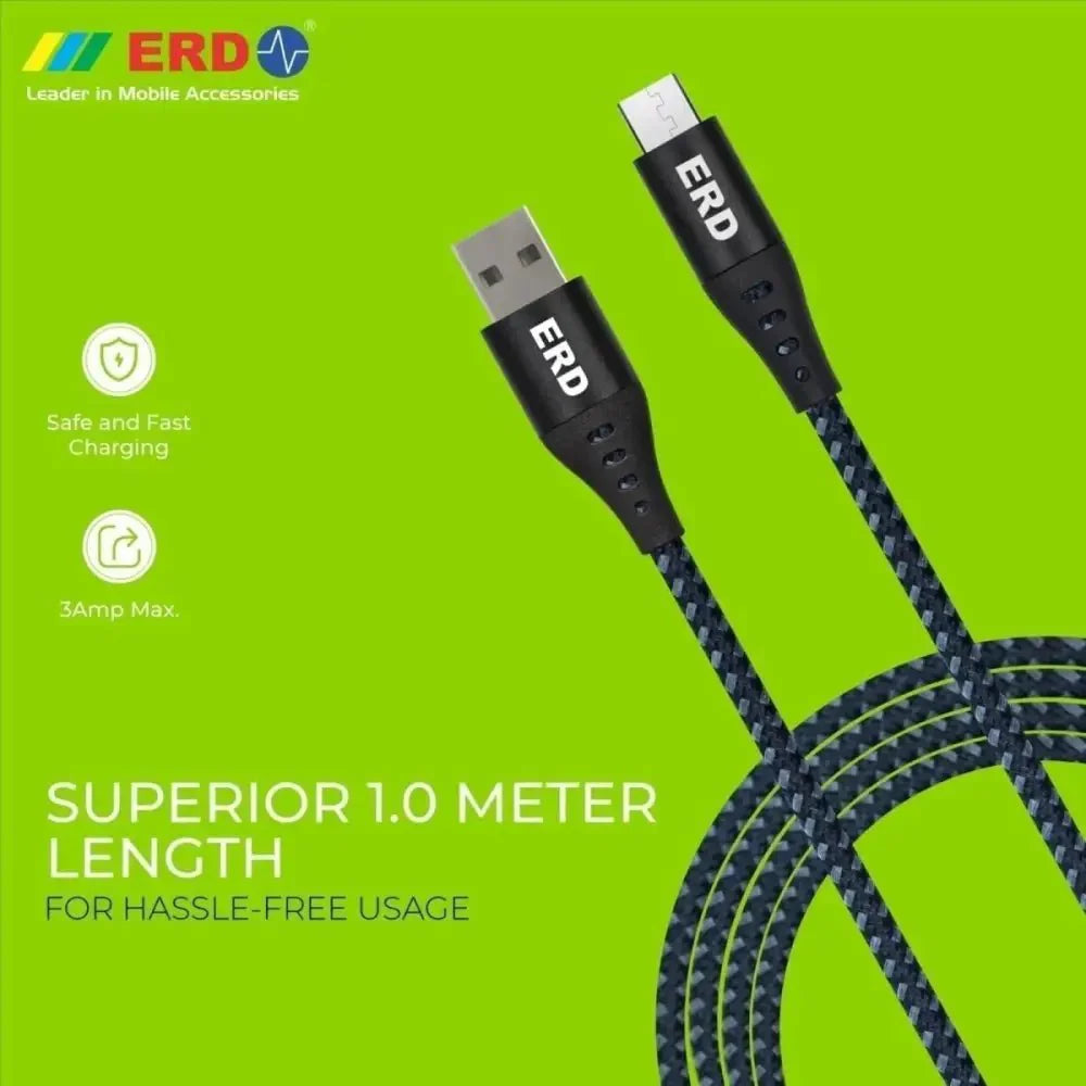 ERD UC-59 Braided Metal Casing Micro USB Data Cable (Grey-Black)