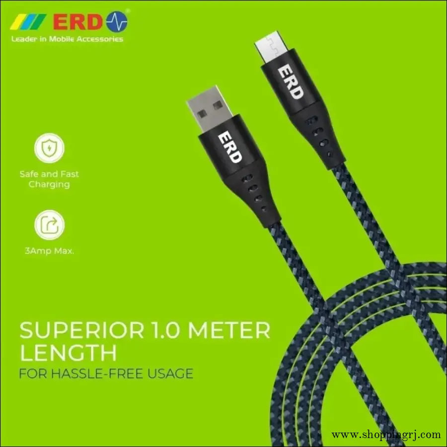 ERD UC-59 Braided Metal Casing Micro USB Data Cable (Grey-Black)