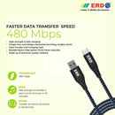 ERD UC-59 Braided Metal Casing Micro USB Data Cable (Grey-Black) - Shopping RJ 