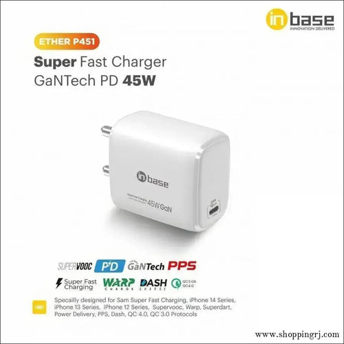 in Base Ether P451 45 W Fast Charger (Type C to Type C Cable, - 45watts chargerinbase brandchargers