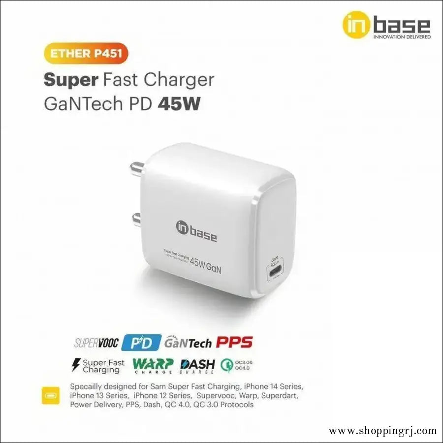 in Base Ether P451 45 W Fast Charger (Type C to Type C Cable, - 45watts chargerinbase brandchargers