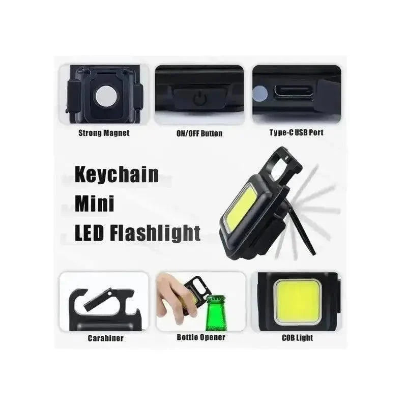 Multifunction Keychain Led Light with Bottle Opener, Magnetic Base and Folding Bracket Mini Cob 800 lumens Rechargeable