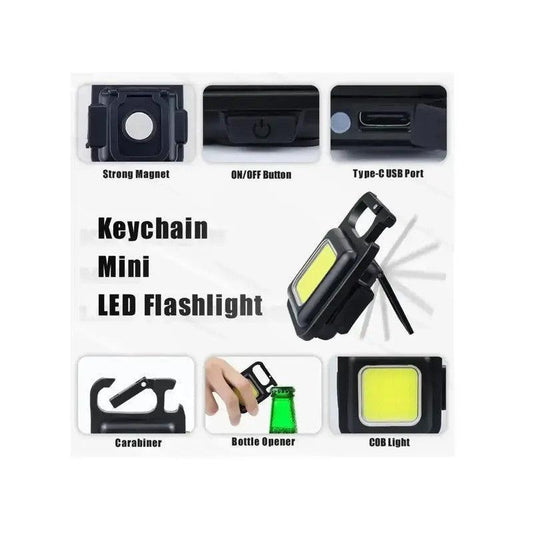 Multifunction Keychain Led Light with Bottle Opener, Magnetic Base and Folding Bracket Mini Cob 800 lumens Rechargeable - Shopping RJ 