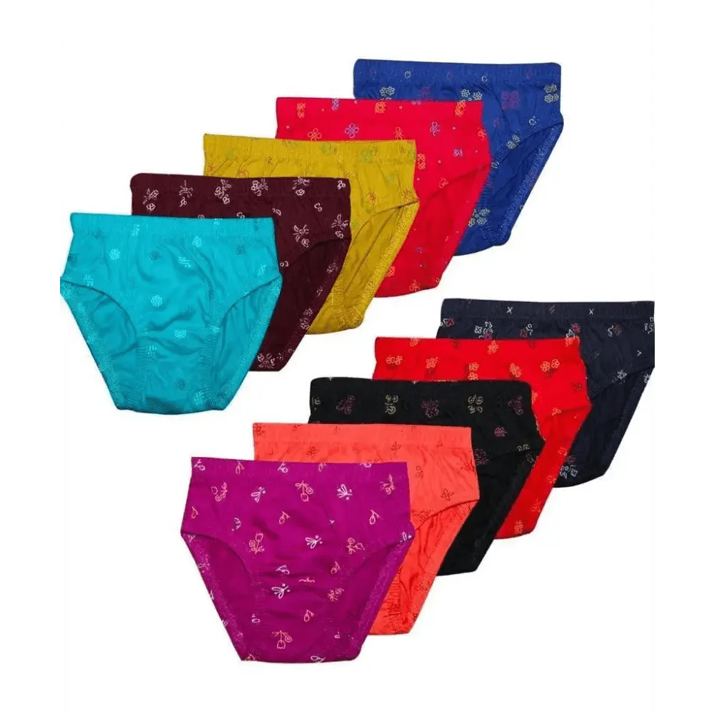 New Day Girls Cotton Print Panties Underwear with Inner Elastic-  Pack of 10 (Amla Junior)