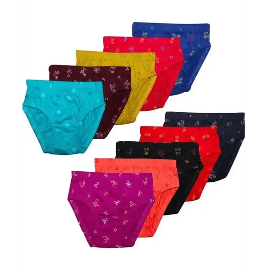 New Day Girls Cotton Print Panties Underwear with Inner Elastic - Pack of 10 (Amla Junior) - inners - girls' innersRJ Fashioninners