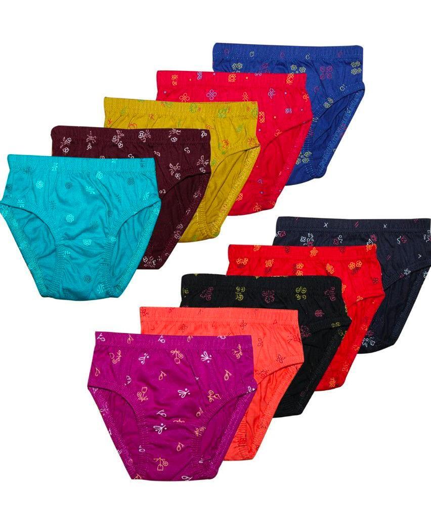 New Day Girls Cotton Print Panties Underwear with Inner Elastic-  Pack of 10 (Amla Junior)