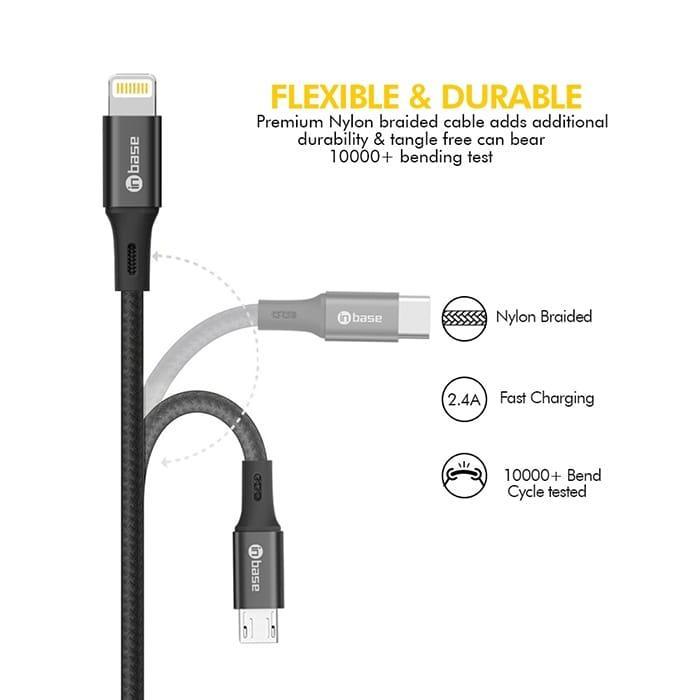 NYLON BRAIDED 3 IN 1 CABLE 1.5M