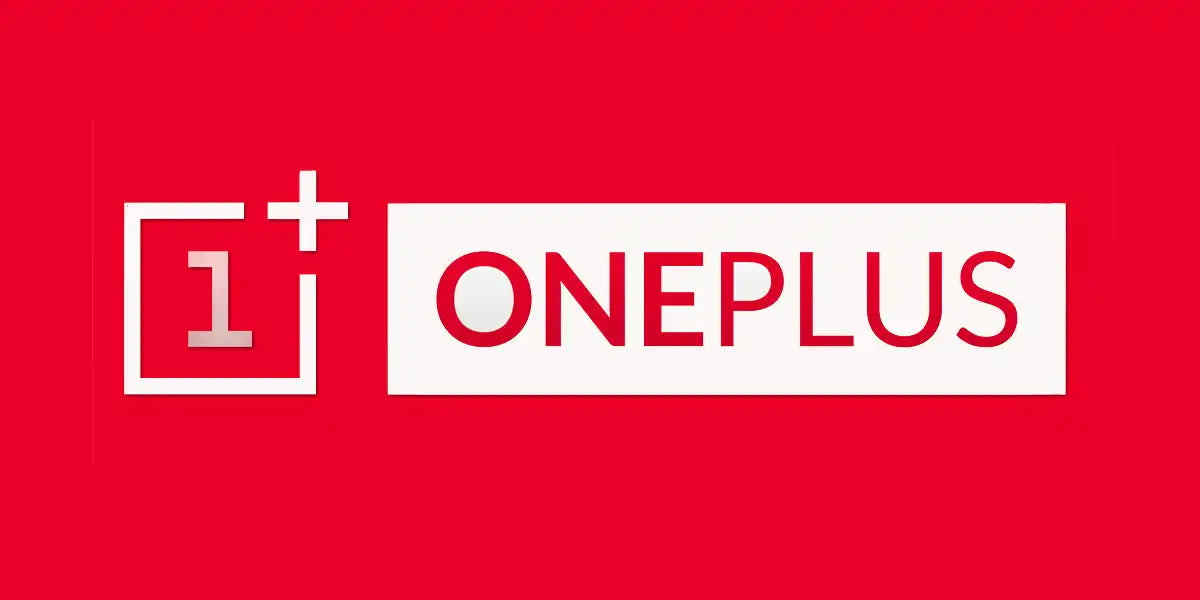 OnePlus company logo in white against a red background.