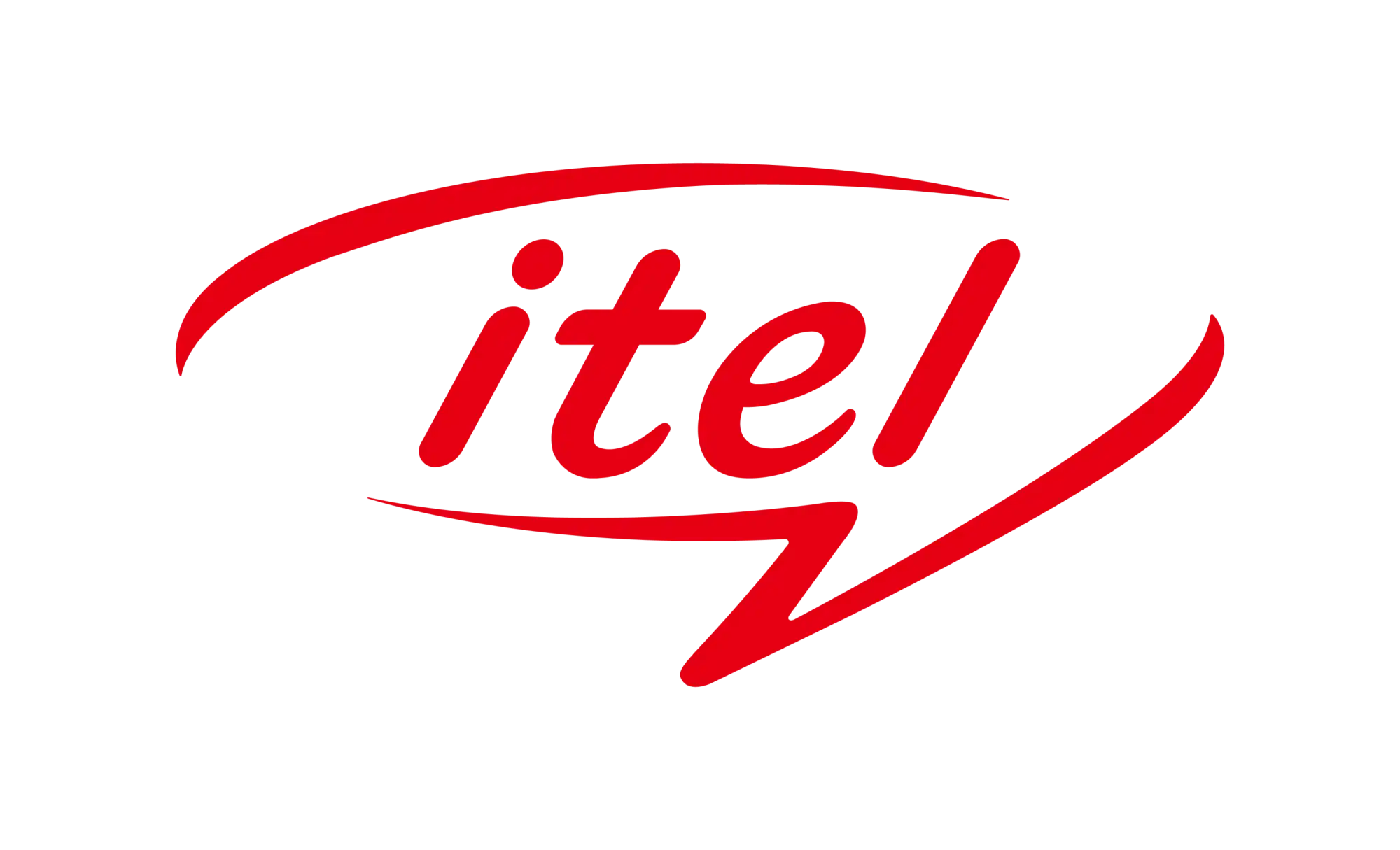 Red ’itel’ logo with a curved swoosh design.