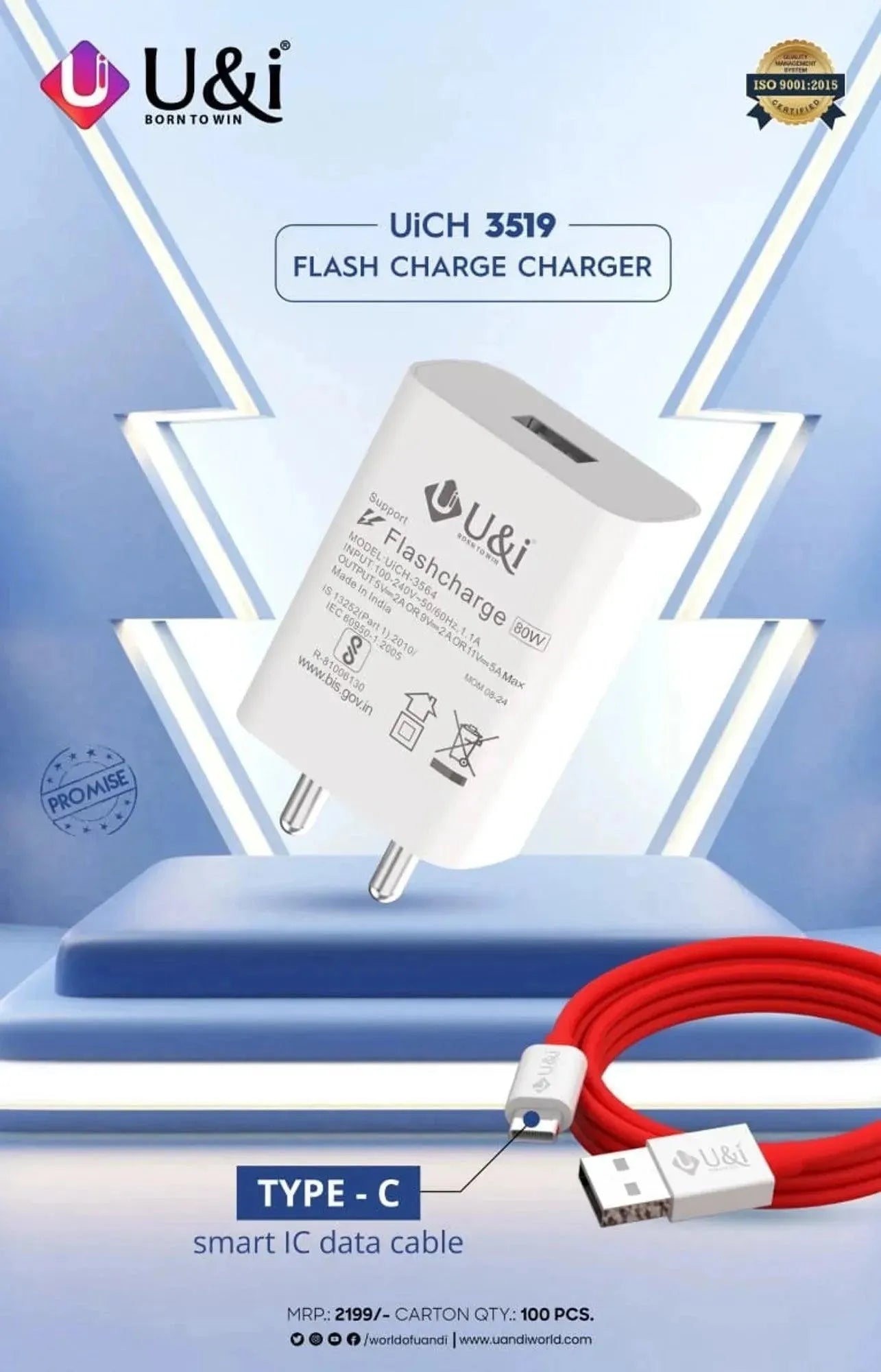 U&i 80w 3519 Flash Charge Charger | 80W Travel Adapter