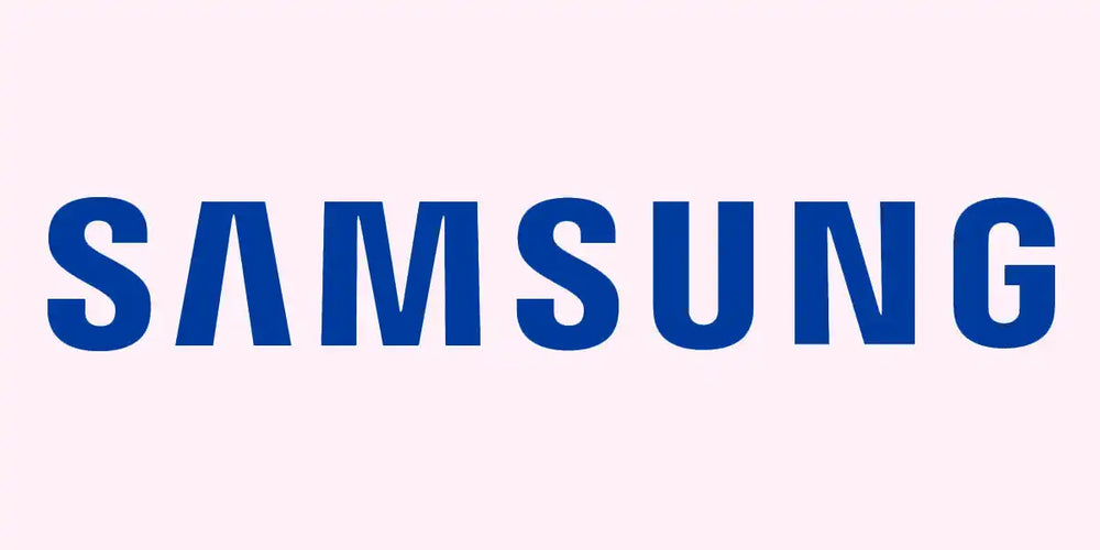 Samsung logo in bold blue letters.