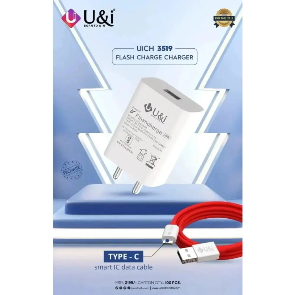 U&i 80w 3519 Flash Charge Charger | 80W Travel Adapter