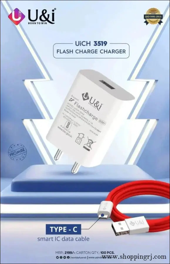 U&i 80w 3519 Flash Charge Charger | 80w Travel Adapter - White - Charger