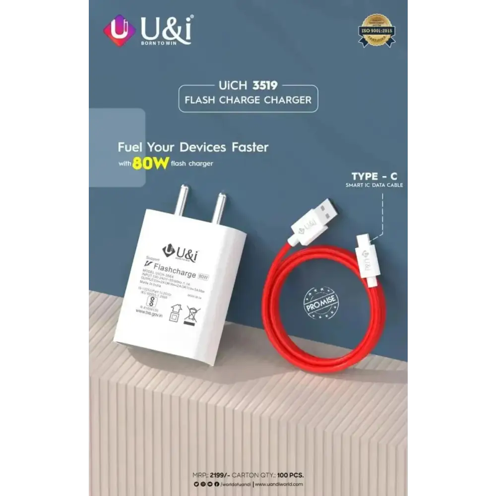 U&i 80w 3519 Flash Charge Charger | 80W Travel Adapter