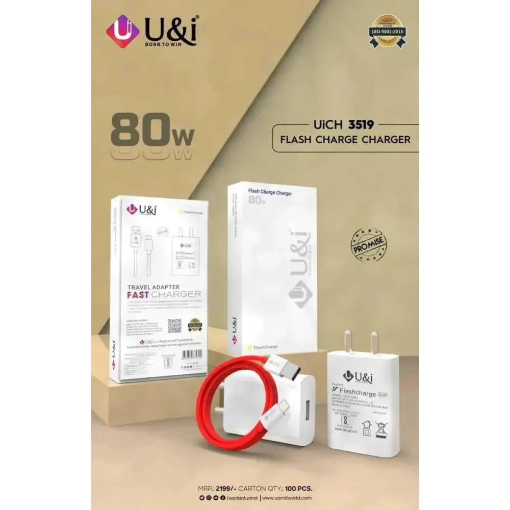 U&i 80w 3519 Flash Charge Charger | 80W Travel Adapter - charger - 80w chargermobile chargercharger