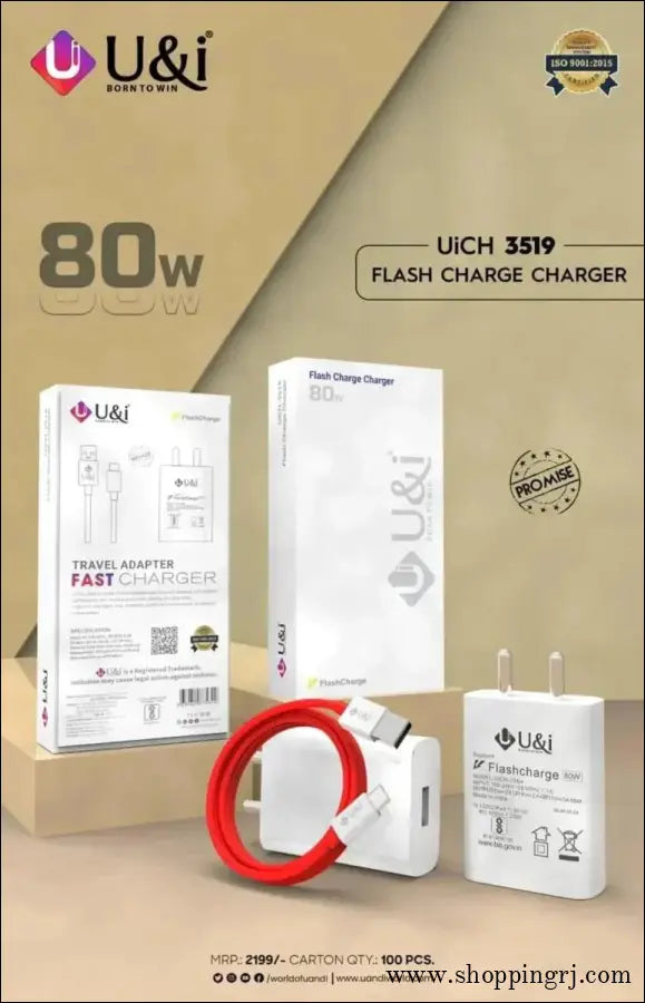U&i 80w 3519 Flash Charge Charger | 80w Travel Adapter - White - Charger