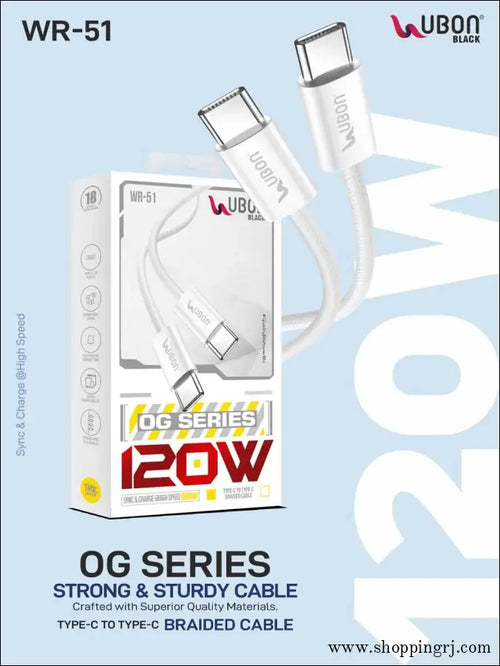 UBON WR-51 Type-C to Type-C Braided Cable 120w speed - Cable