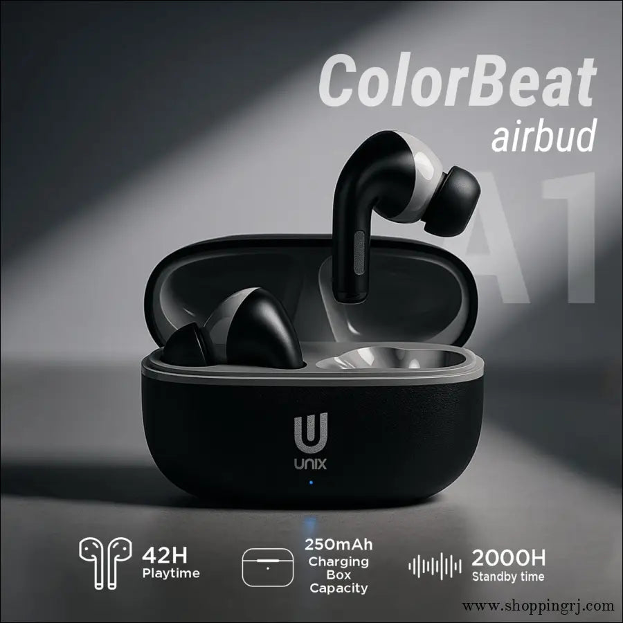 Unix color beat earbuds ENC,Type C charging,Premium sound - Black - Earbuds