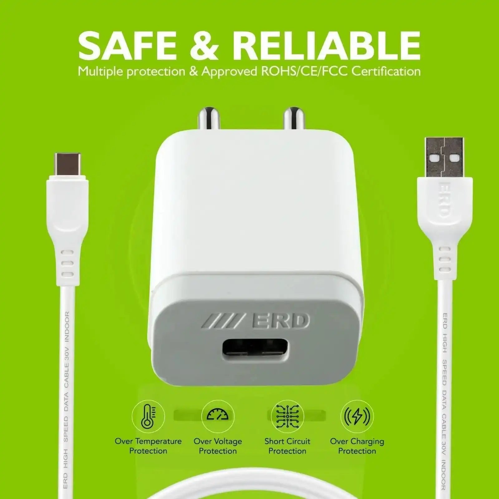 ERD TC - 21 5V/2Amp Mobile Charger with USB - C Detachable Cable (White) - charger - chargersNew arrivel